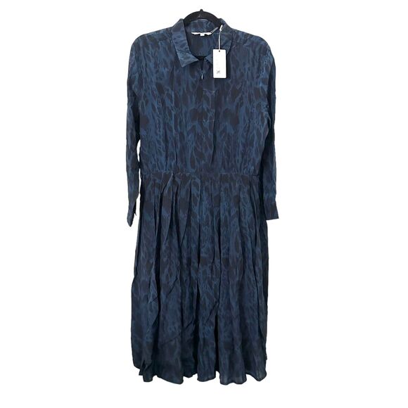 TUCKER Allyson Belted Silk Dress‎ Indigo Safari NWT Sz Large - Picture 1 of 6